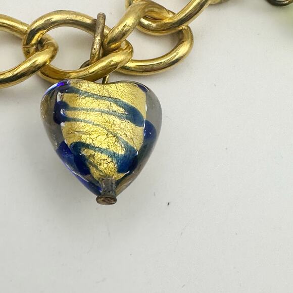 Murano Glass Dangle Charm Bracelet Chain Chunky Gold tone Retro Jewelry - Picture 3 of 9